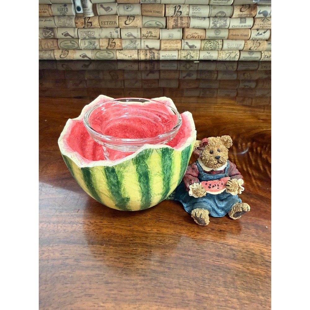 Vintage Style Boyds Bear Teddy Watermelon Votive Candle Holder with Glass Insert